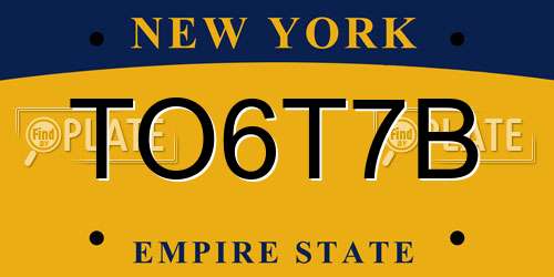 TO6T7B New York License Plate