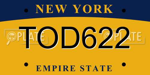 TOD622 New York License Plate