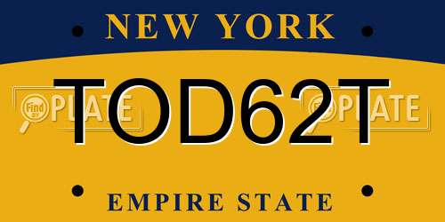TOD62T New York License Plate