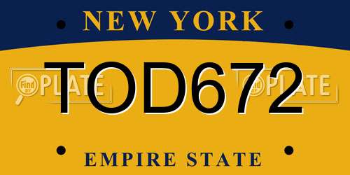 TOD672 New York License Plate