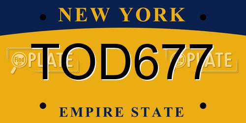 TOD677 New York License Plate