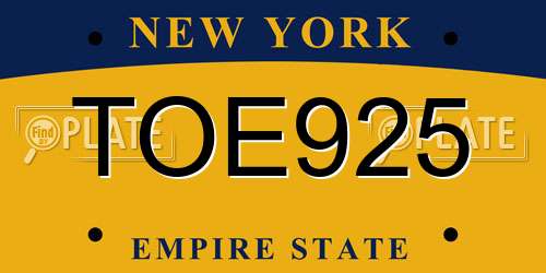 TOE925 New York License Plate