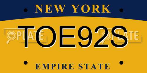 TOE92S New York License Plate