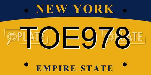 TOE978 New York License Plate