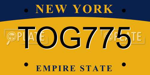 TOG775 New York License Plate