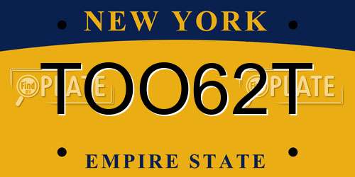 TOO62T New York License Plate
