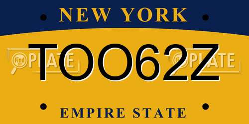 TOO62Z New York License Plate
