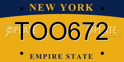 TOO672 New York License Plate