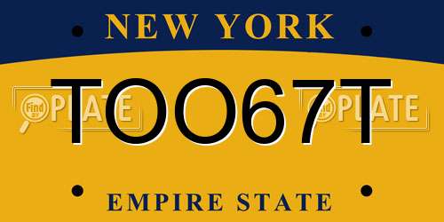 TOO67T New York License Plate
