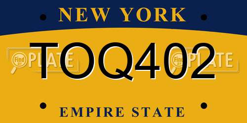 TOQ402 New York License Plate