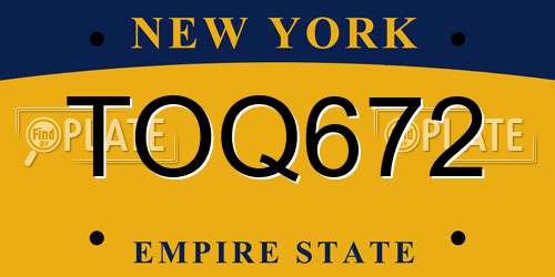 TOQ672 New York License Plate