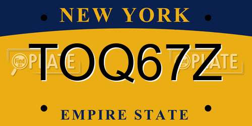 TOQ67Z New York License Plate