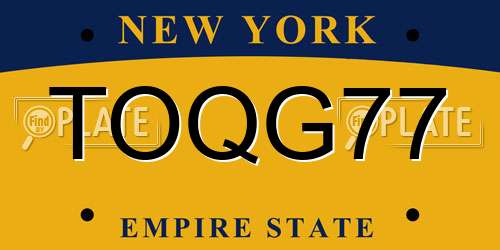 TOQG77 New York License Plate