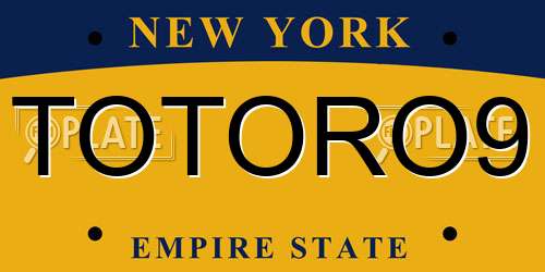 TOTORO9 New York License Plate