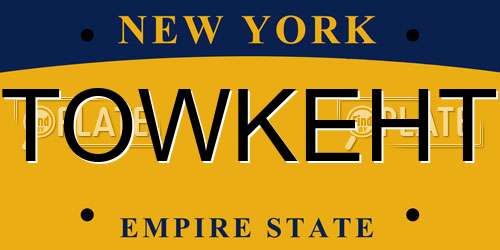 TOWKEHT New York License Plate