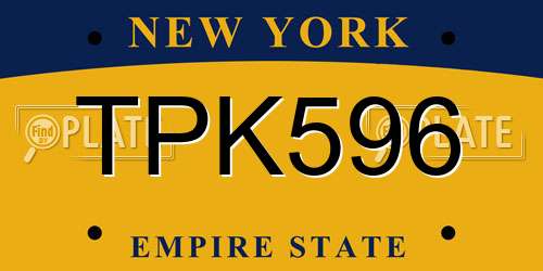 TPK596 New York License Plate