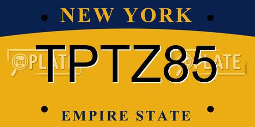 TPTZ85 New York License Plate