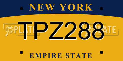 TPZ288 New York License Plate