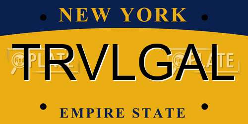 TRVLGAL New York License Plate