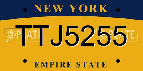 TTJ5255 New York License Plate
