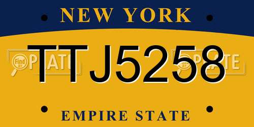 TTJ5258 New York License Plate