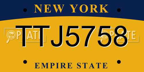 TTJ5758 New York License Plate