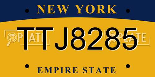 TTJ8285 New York License Plate