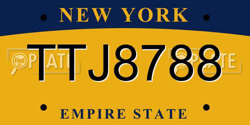 TTJ8788 New York License Plate