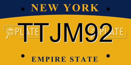 TTJM92 New York License Plate