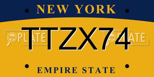 TTZX74 New York License Plate