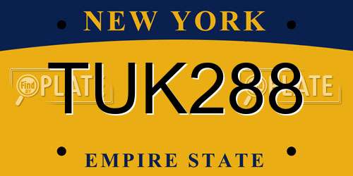 TUK288 New York License Plate