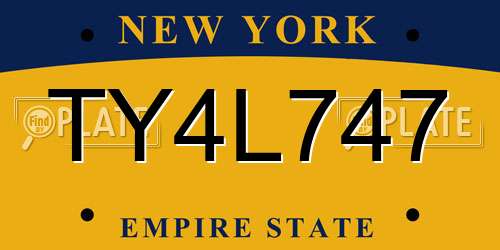TY4L747 New York License Plate