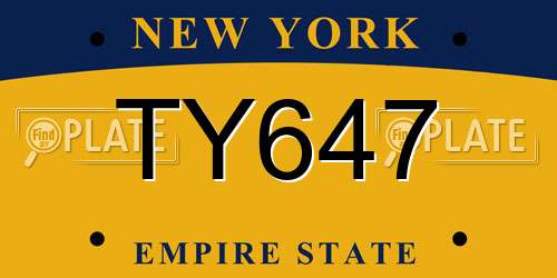 TY647 New York License Plate