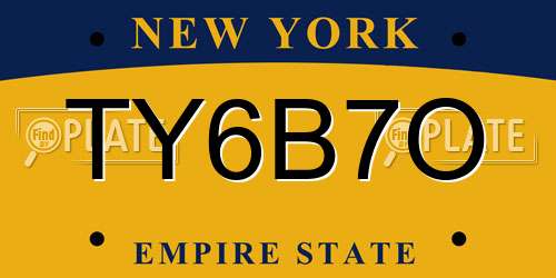 TY6B7O New York License Plate