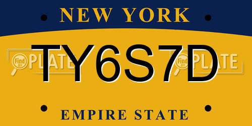 TY6S7D New York License Plate