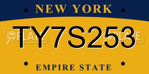 TY7S253 New York License Plate