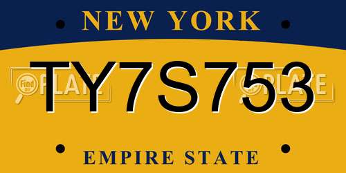 TY7S753 New York License Plate