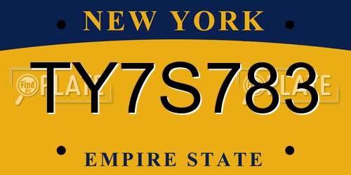TY7S783 New York License Plate