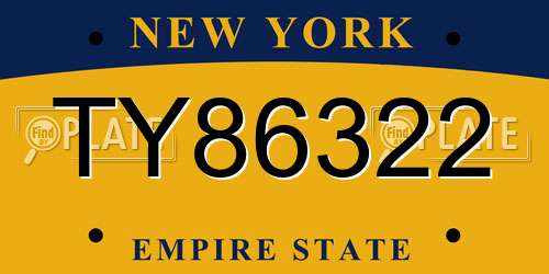 TY86322 New York License Plate