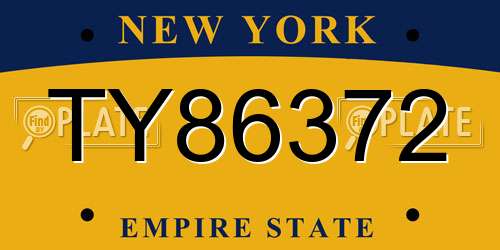 TY86372 New York License Plate