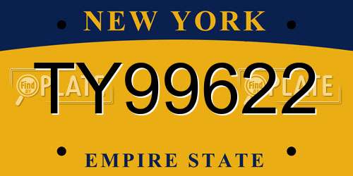 TY99622 New York License Plate