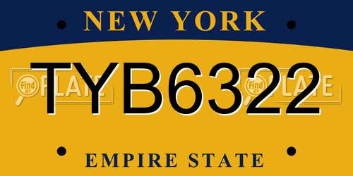 TYB6322 New York License Plate