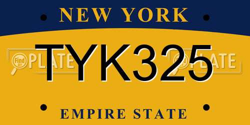 TYK325 New York License Plate