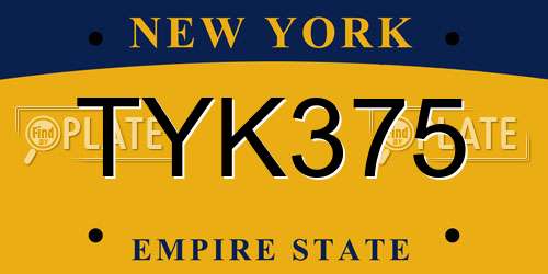 TYK375 New York License Plate