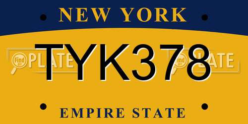 TYK378 New York License Plate