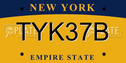 TYK37B New York License Plate