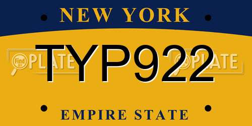 TYP922 New York License Plate