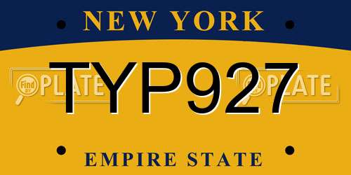 TYP927 New York License Plate