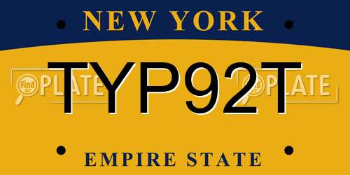 TYP92T New York License Plate