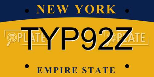 TYP92Z New York License Plate